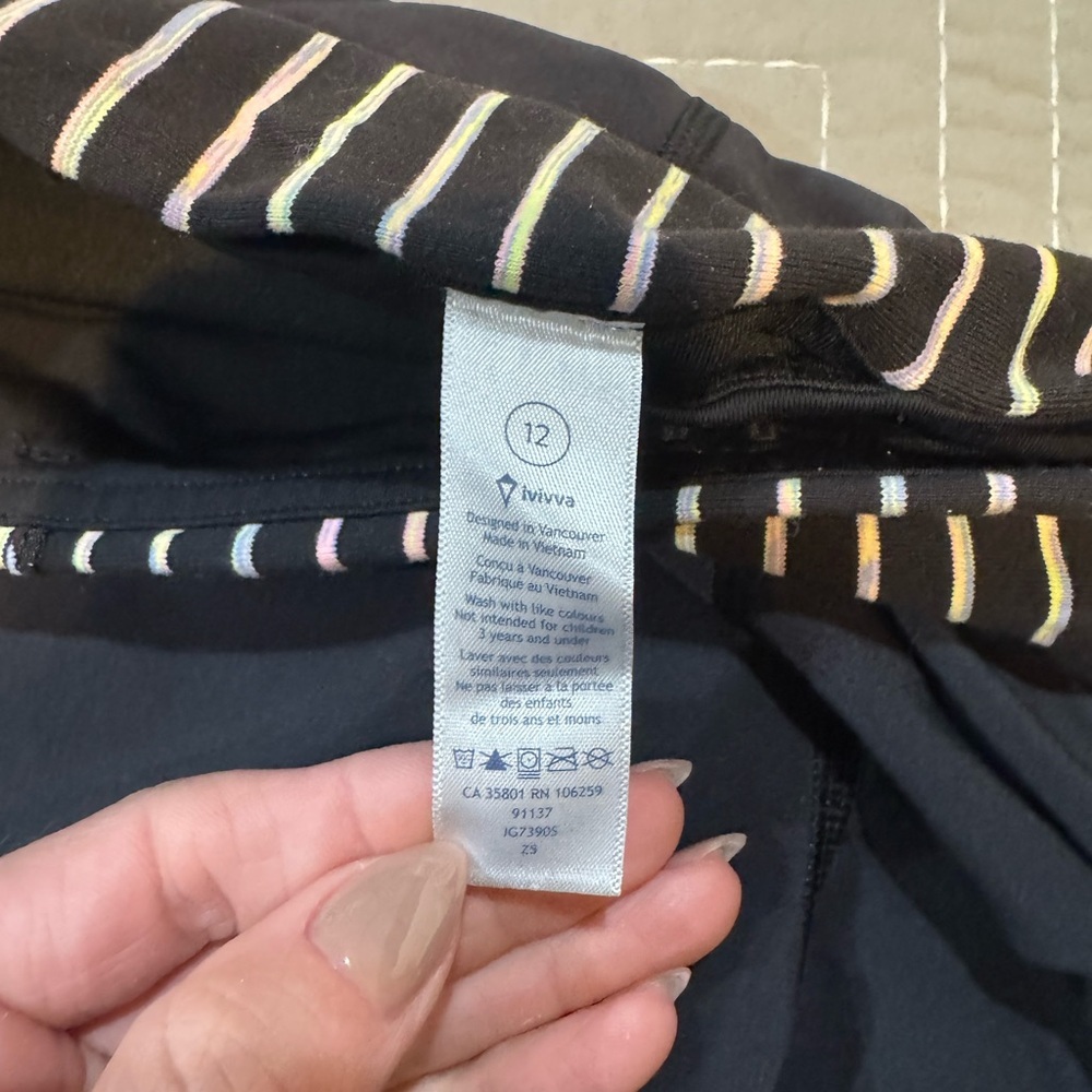 Ivivva Black Shorts with Multicolor Striped Waistband - Picture 3 of 4